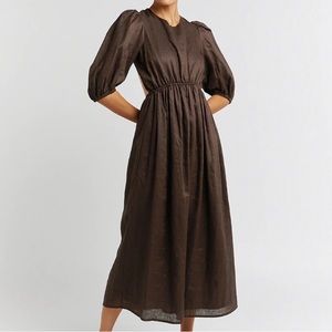 DISSH CLAUDIA DARK CHOCOLATE LINEN MIDI DRESS NWT